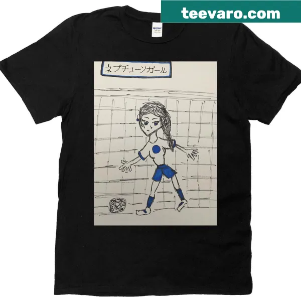 Whimsical Neptune-themed design on t-shirt