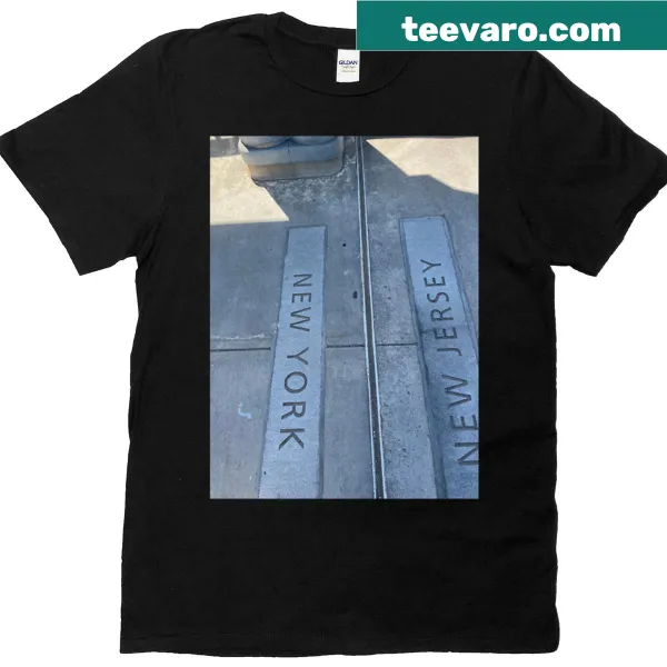 Graphic tee depicting the New York New Jersey state line design.