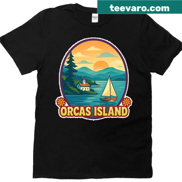 T-shirt featuring the words 'Orcas Island' in a stylish font