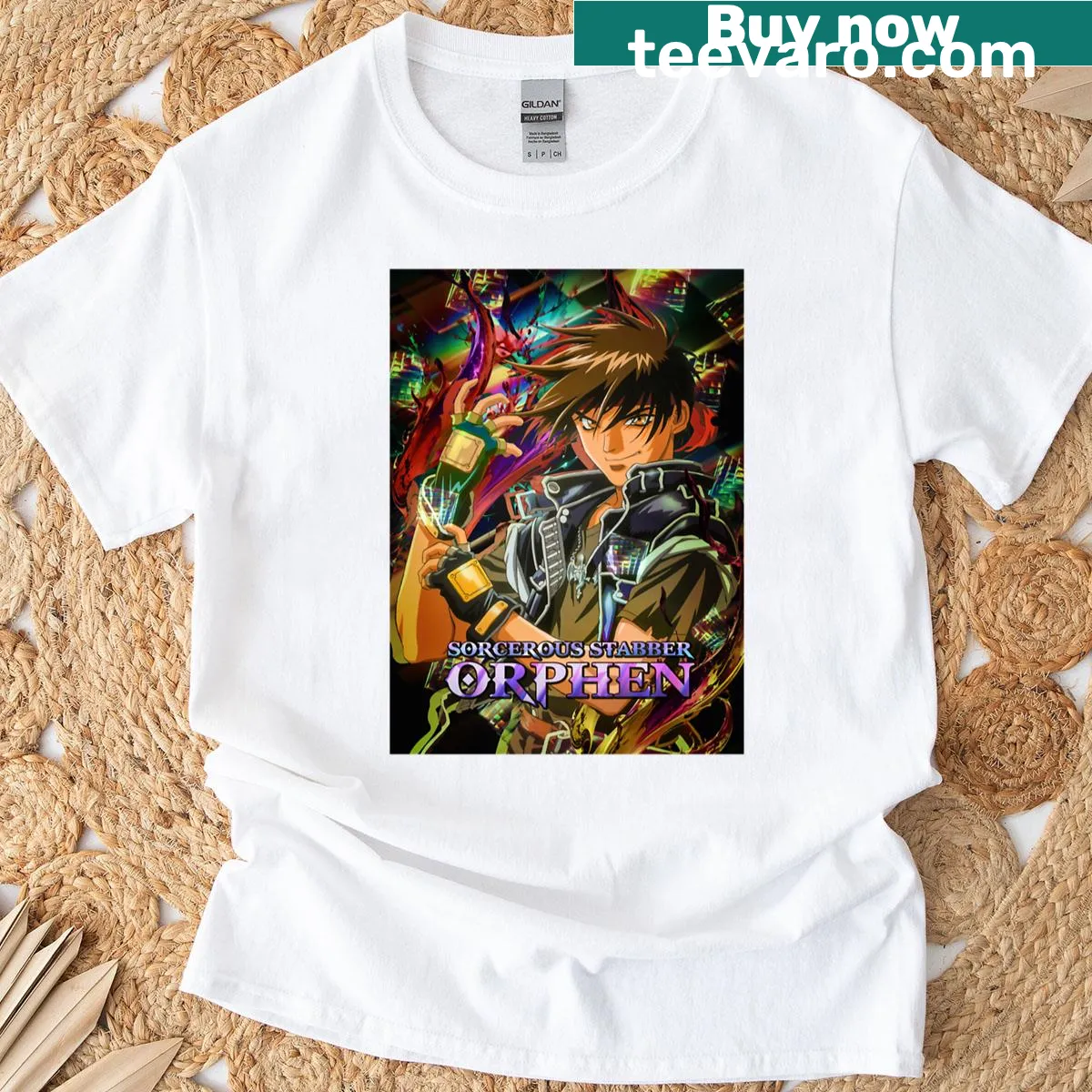 T-shirt featuring Orphen Sorcerous Stabber inspired anime graphic — on a men's t-shirt