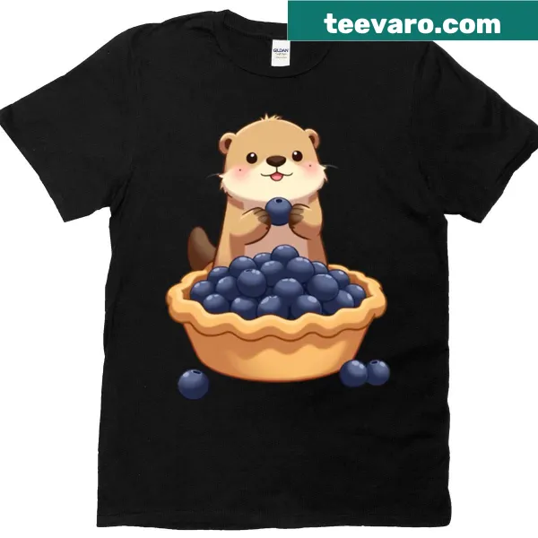 Cute graphic shirt featuring an otter with a blueberry pie.