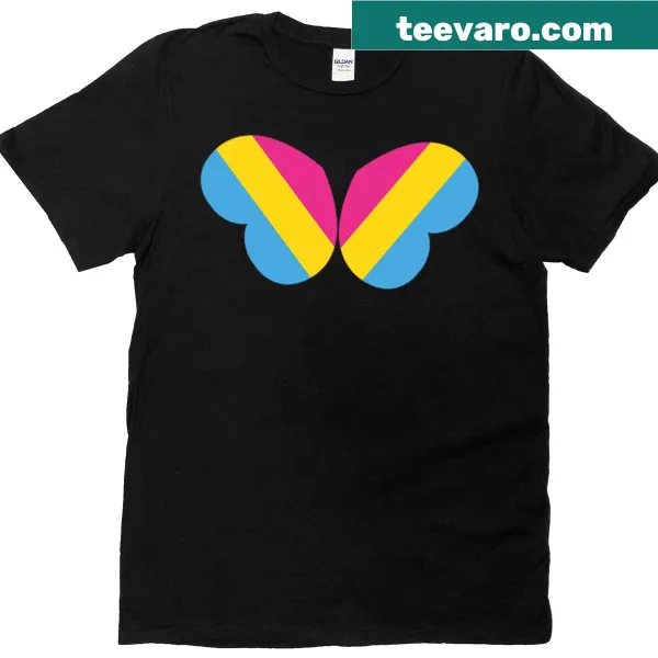 Butterfly design with pride hearts and pansual flag on t-shirt
