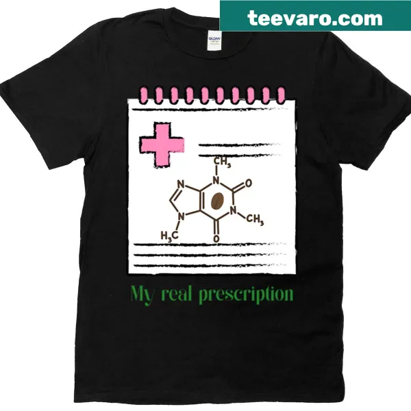 Graphic tee for pharmacists featuring coffee-themed design.