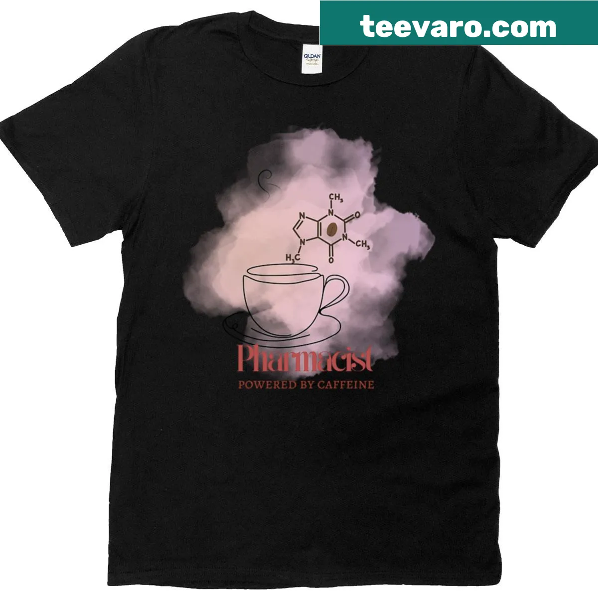 Oversized t-shirt with bold typography saying 'Powered By Caffeine' — on a men's t-shirt