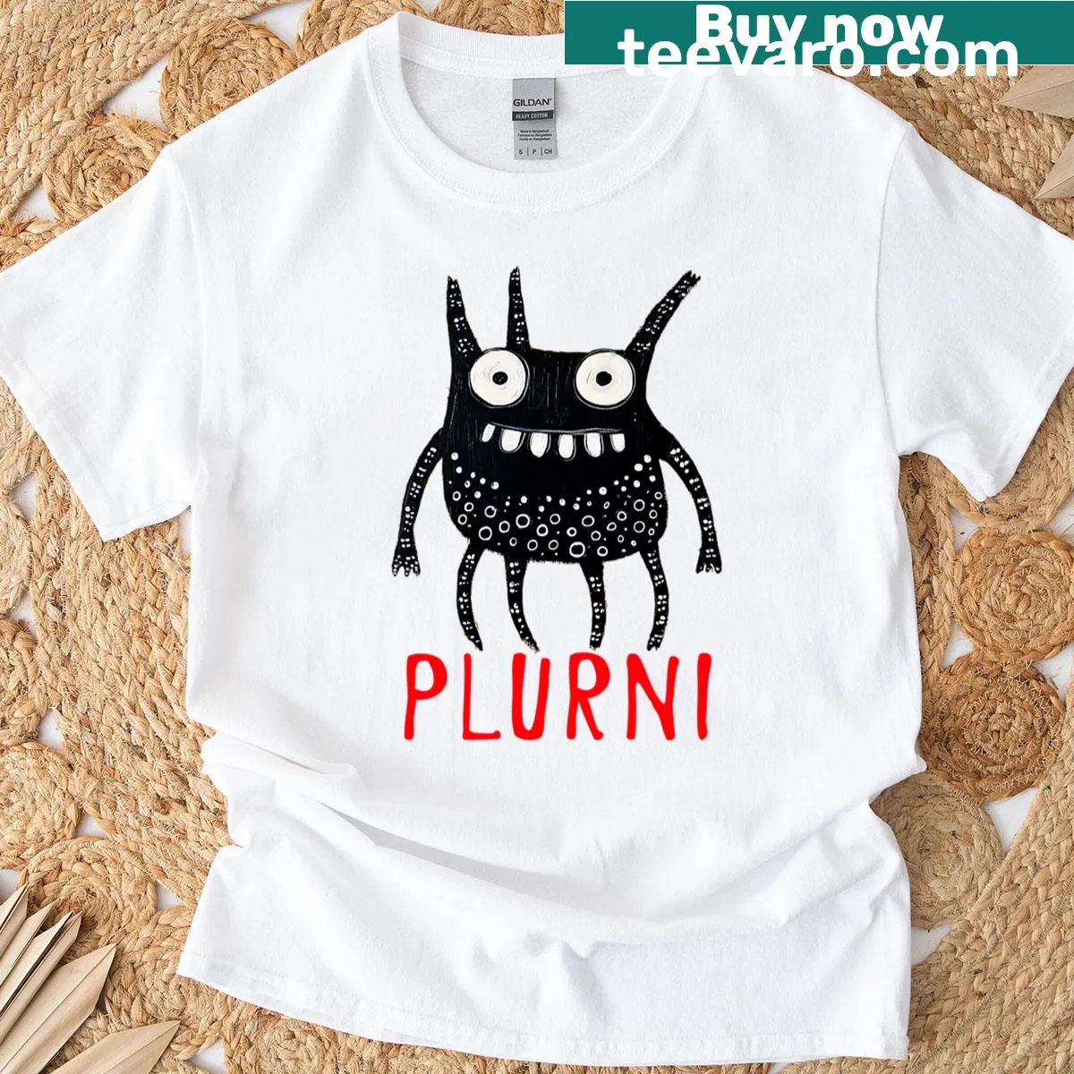 Cartoon black monster illustration on t-shirt — on a men's t-shirt