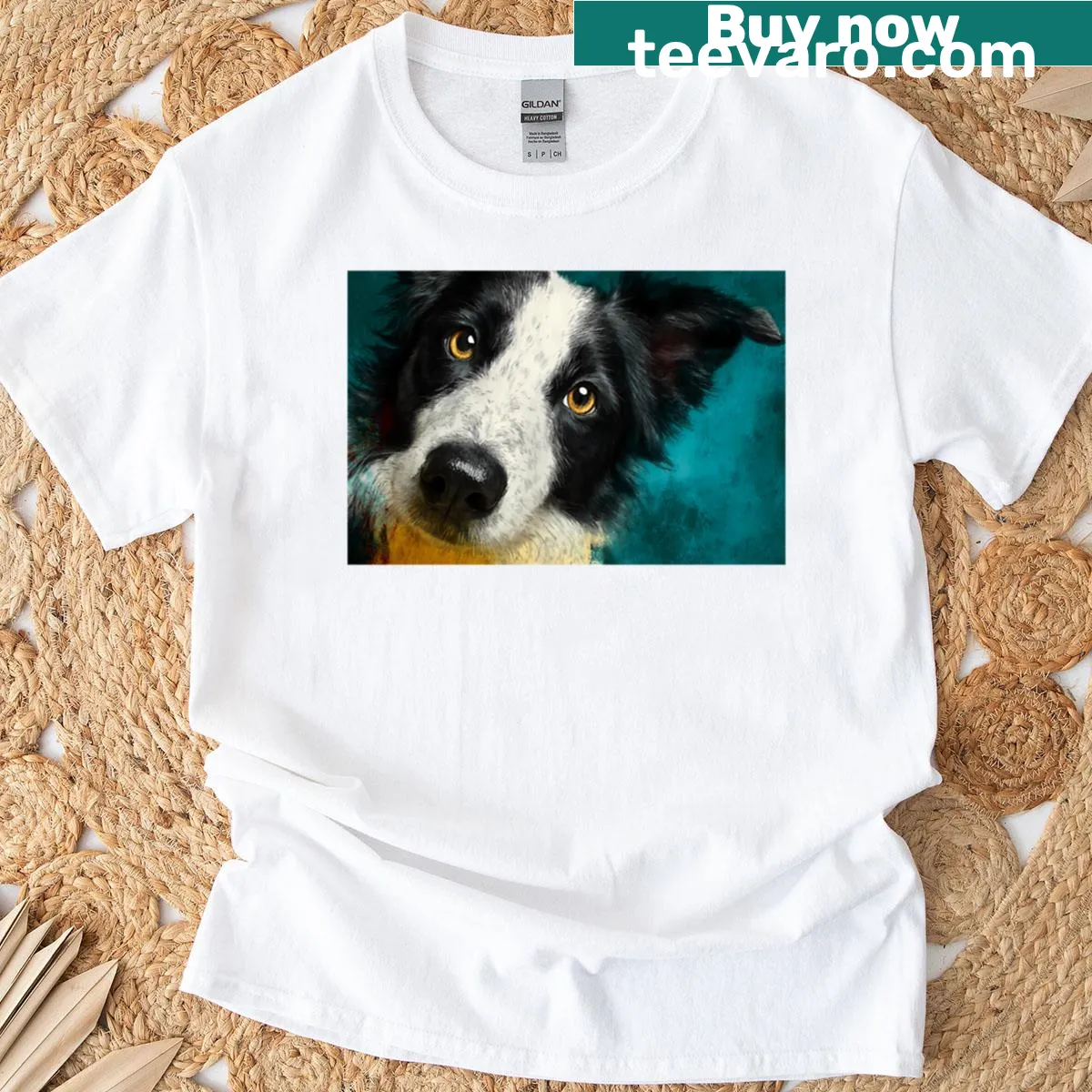 Illustration of a playful dog on a casual tee — on a men's t-shirt