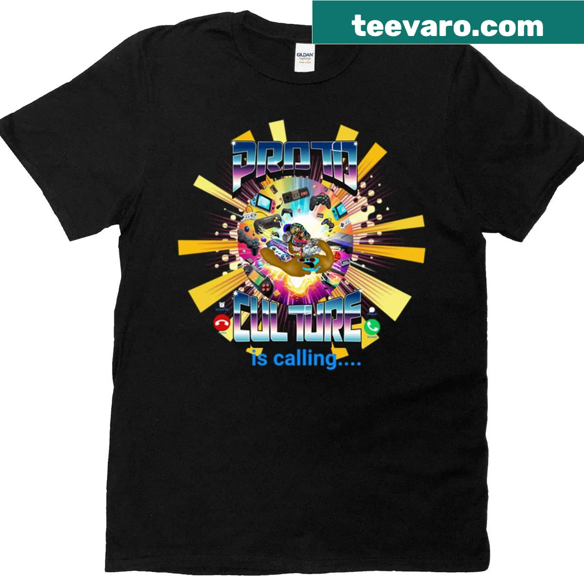 Retro sci-fi themed Proto Culture t-shirt with classic narrative elements — on a men's t-shirt