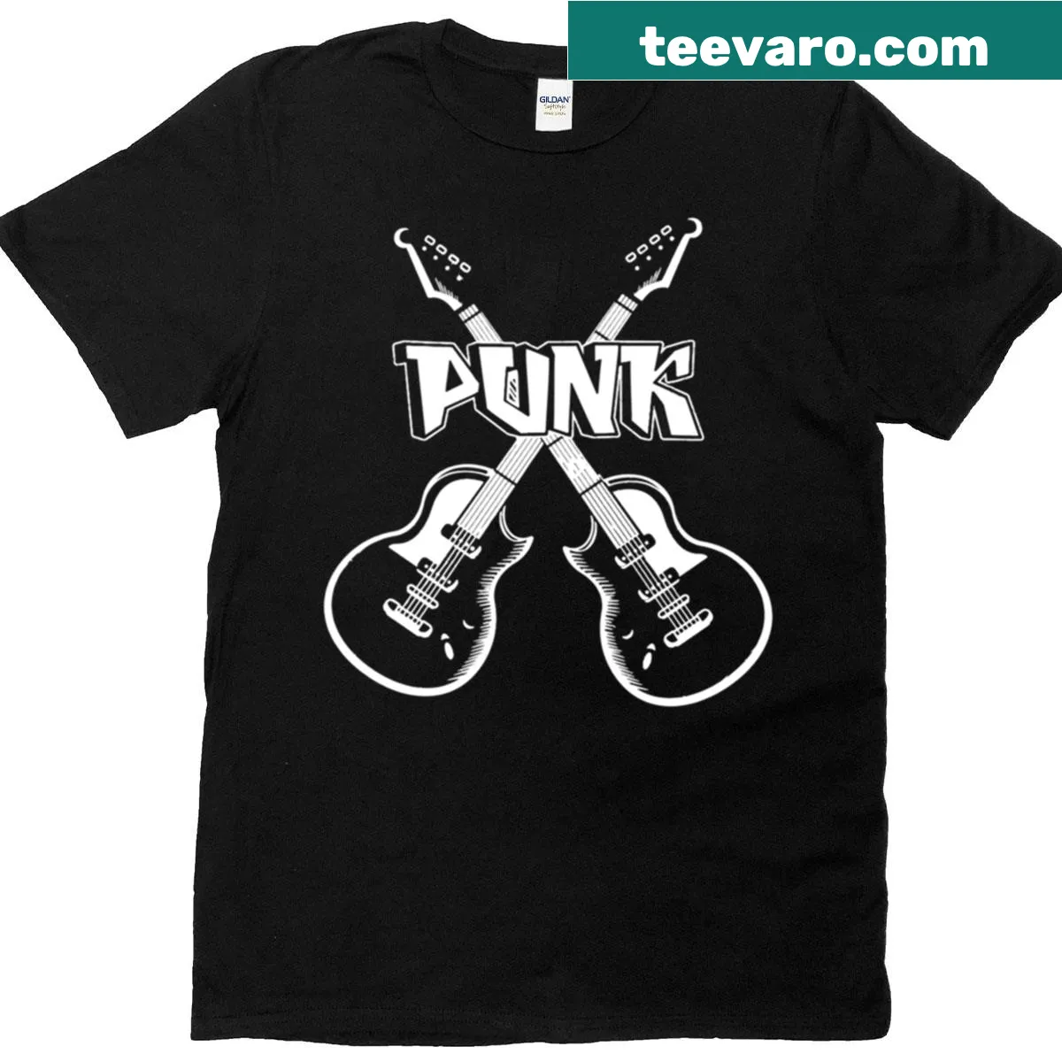 Distressed punk rock themed t-shirt with bold graphic design — on a men's t-shirt