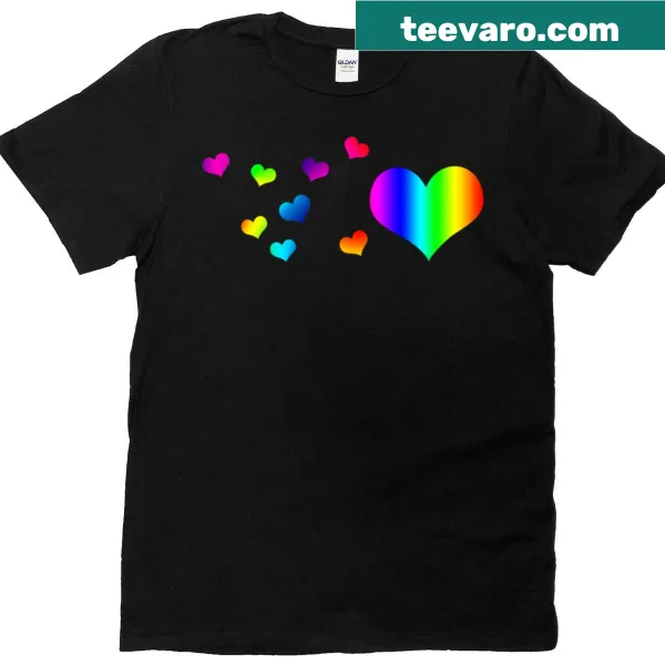 Oversized T-shirt featuring colorful rainbow heart graphics