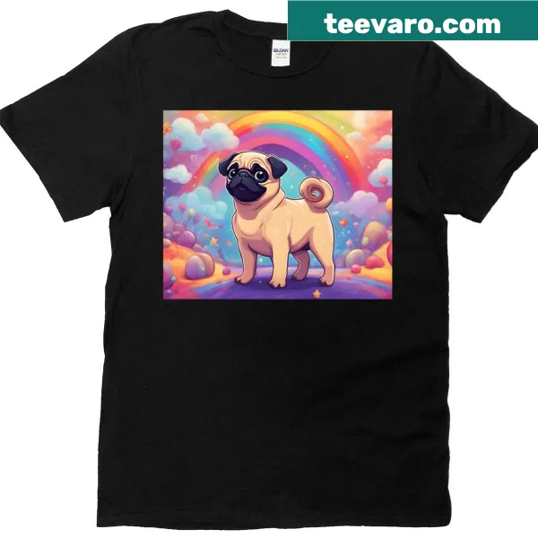 Colorful illustration of a pug on a T-shirt