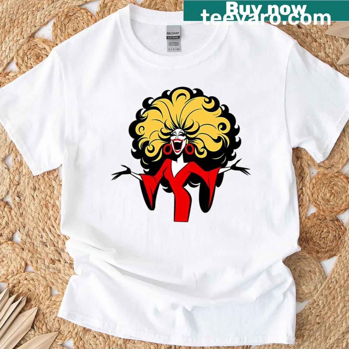 Minimalistic Red Lady T-shirt with abstract graphic — on a men's t-shirt