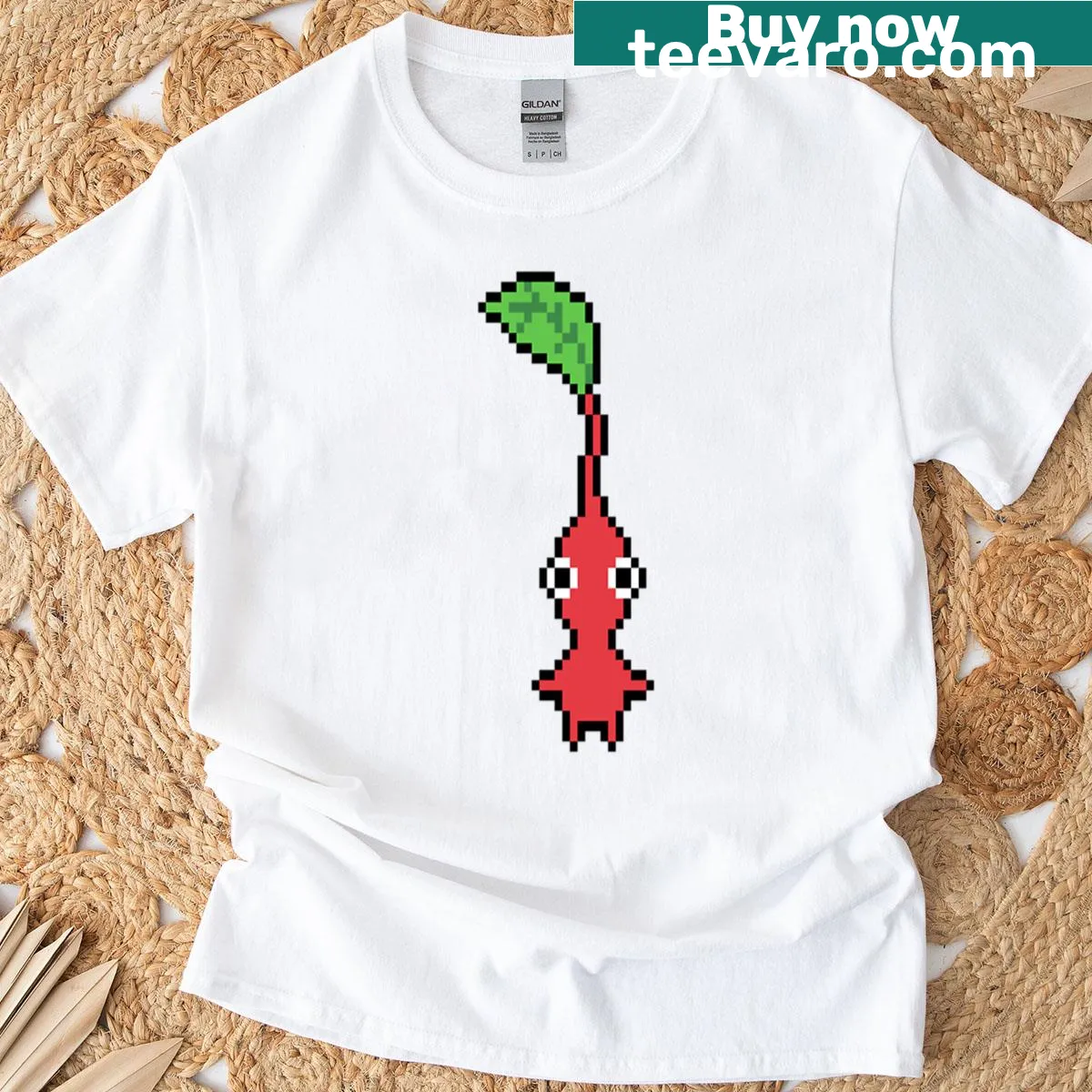 Red Pikmin pixel art T-shirt featuring a nostalgic design — on a men's t-shirt