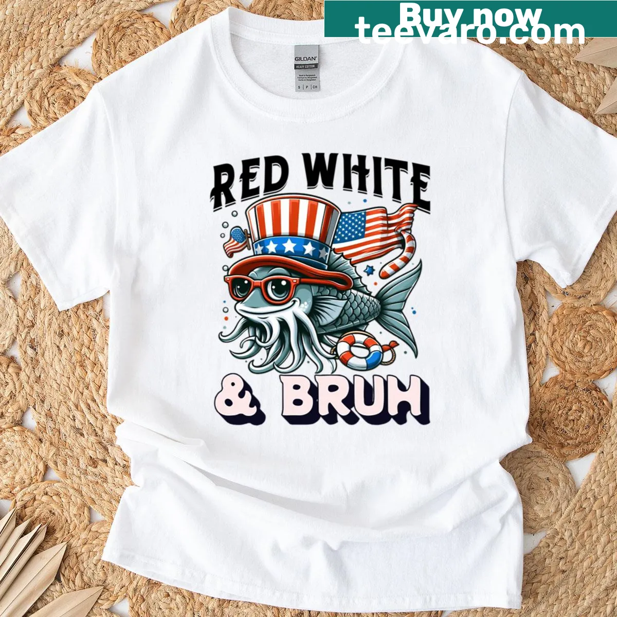 Funny Fourth of July T-shirt with a fishing theme — on a men's t-shirt