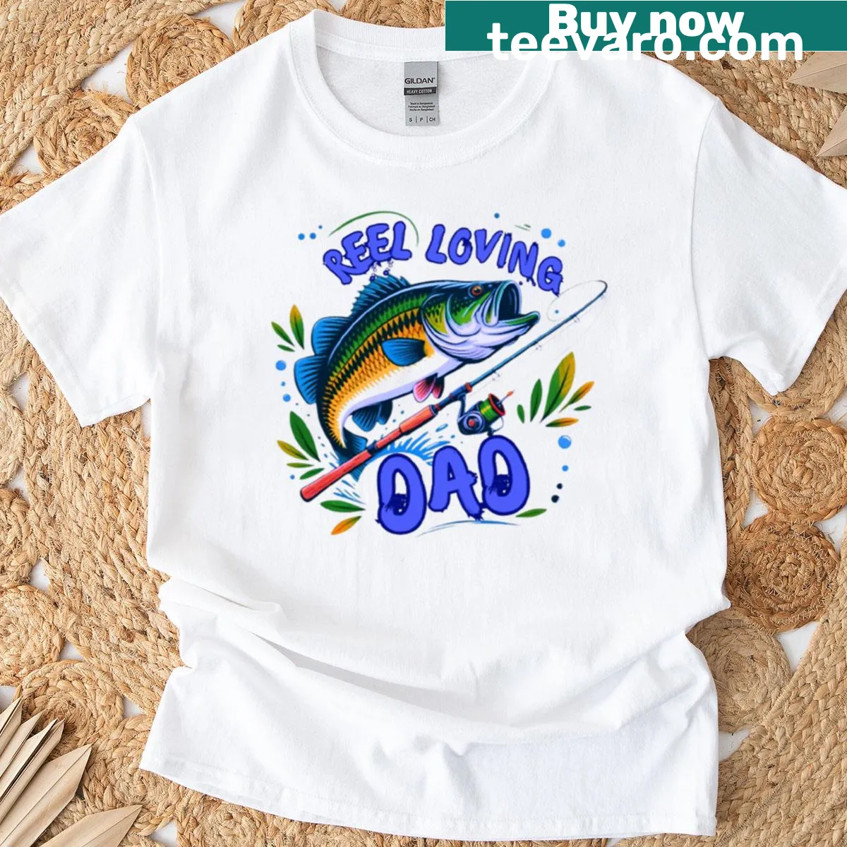 Funny fishing-themed T-shirt for dads with whimsical fish graphic — on a men's t-shirt
