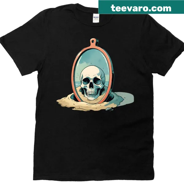 Illustration of a skull in the sand with a mirror effect