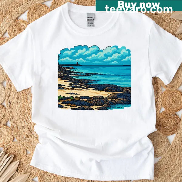 Oversized T-shirt featuring Kume Island's rocky shoreline design