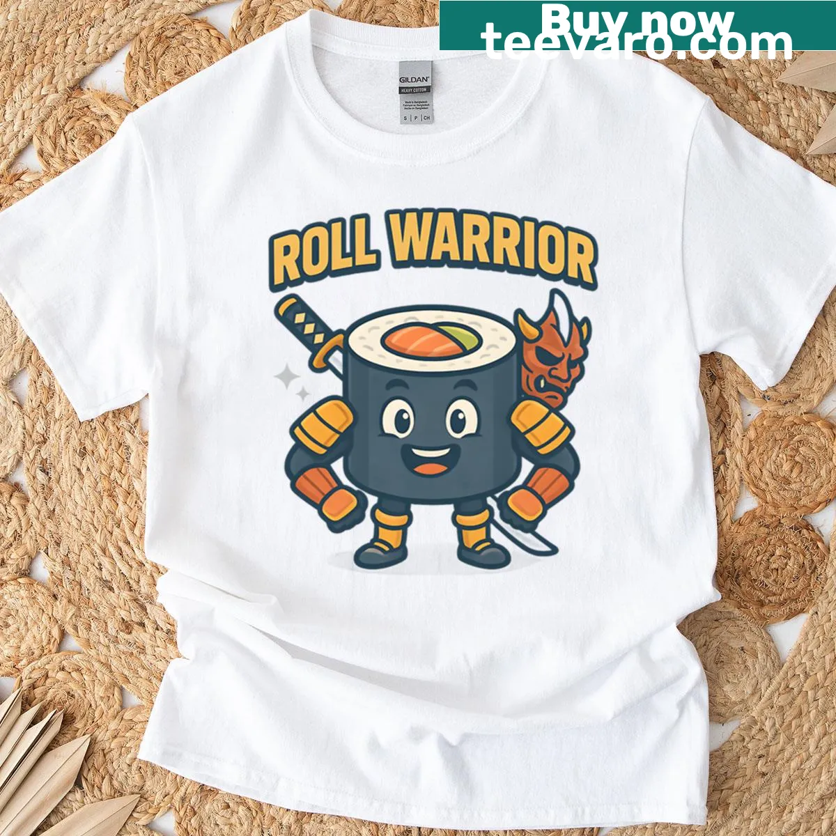 Sushi fighter design oversized T-shirt with playful graphic — on a men's t-shirt