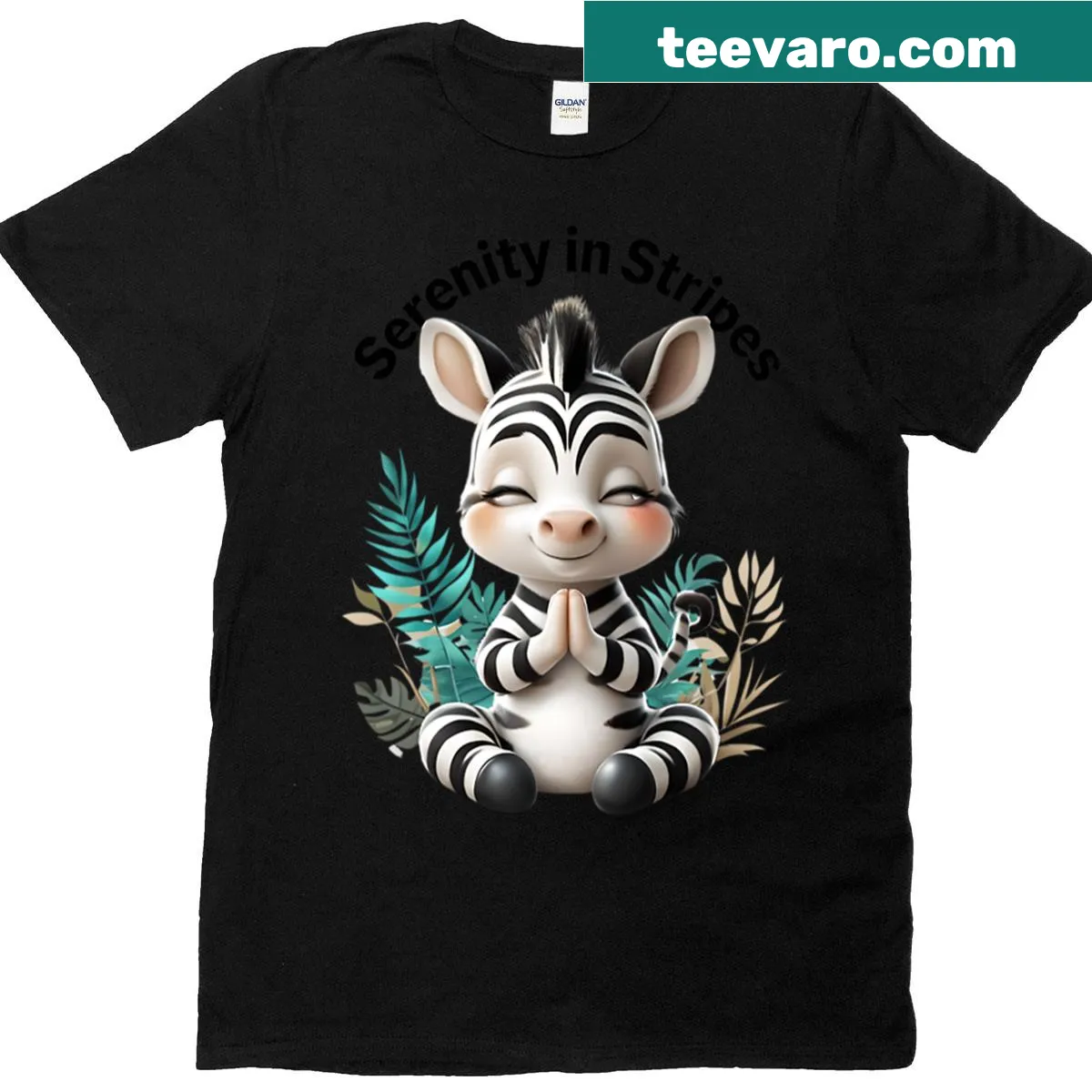 Whimsical meditating zebra illustration on a t-shirt — on a men's t-shirt