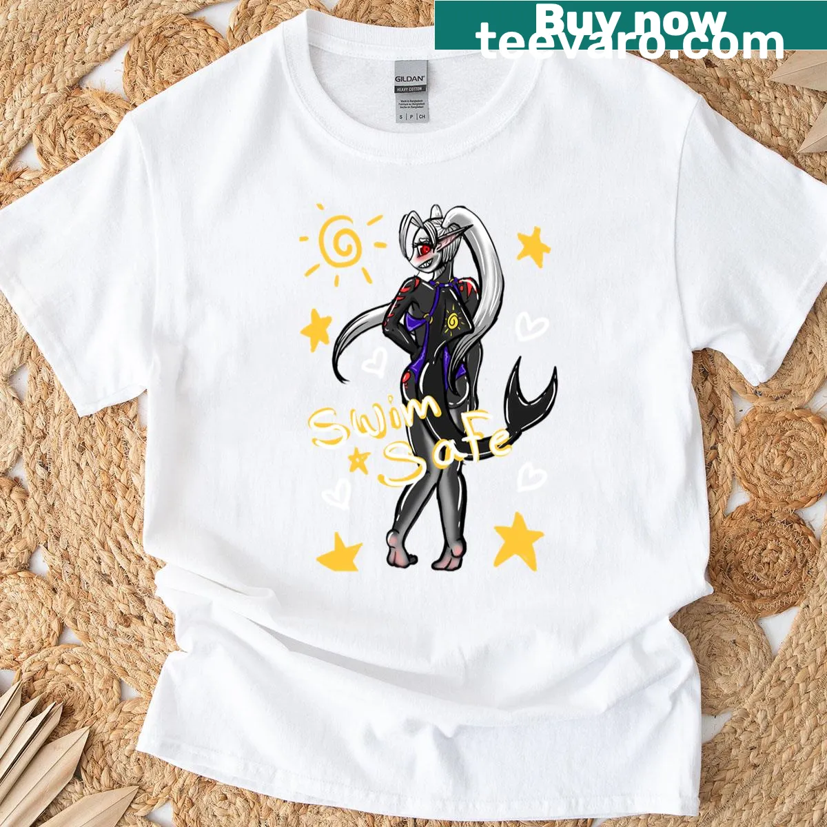 Adorable Shark Girl graphic on summer T-shirt — on a men's t-shirt