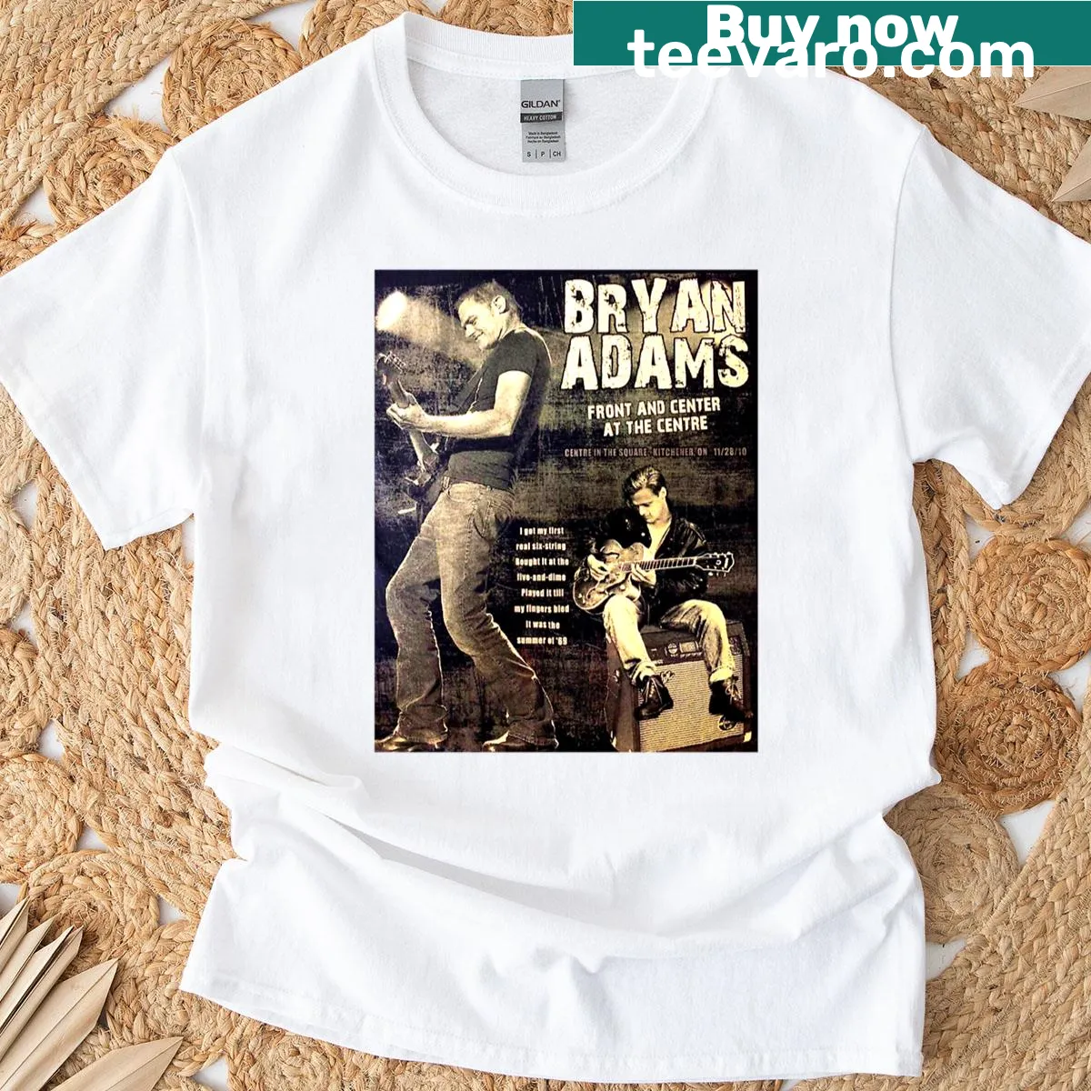 Graphic tee of a singer in a car with a grunge style — on a men's t-shirt
