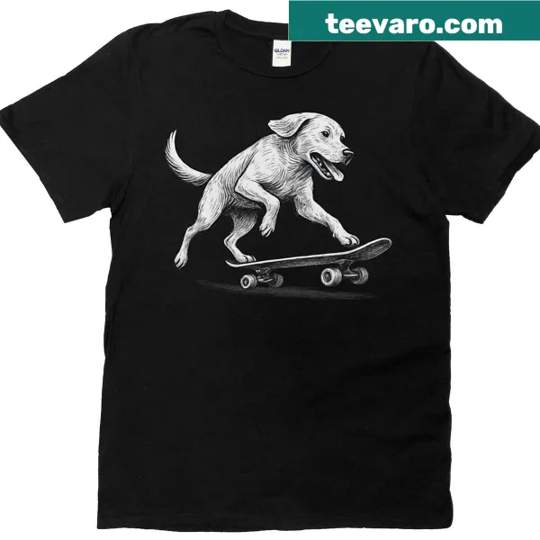Oversized t-shirt featuring an illustration of a skateboarding dog
