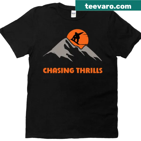 T-shirt featuring an illustration of snowboarding in winter mountains