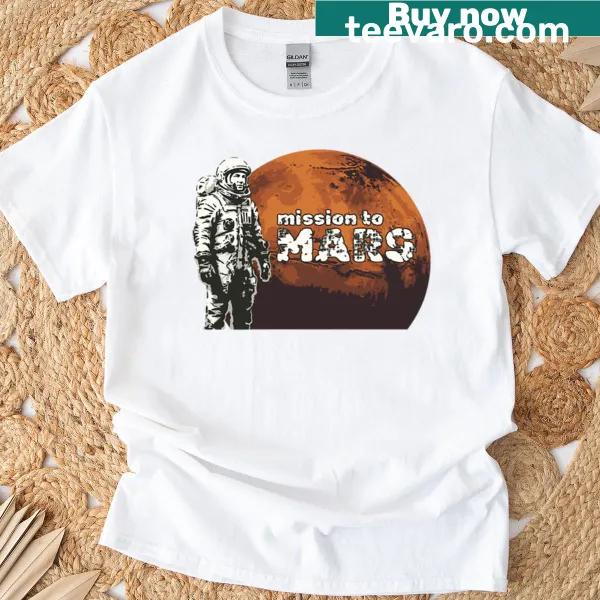 Graphic tee depicting a Mars exploration mission design
