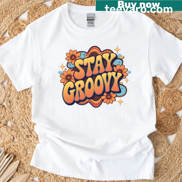 Retro 70s typography on an oversized groovy t-shirt