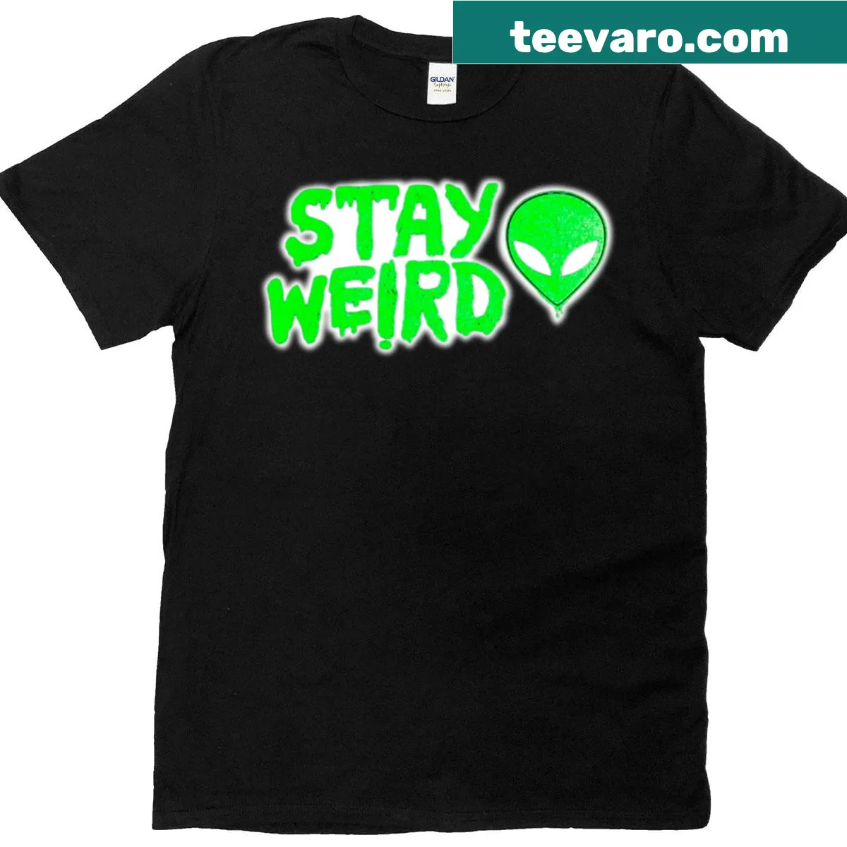 Alien design in drip font on a t-shirt — on a men's t-shirt