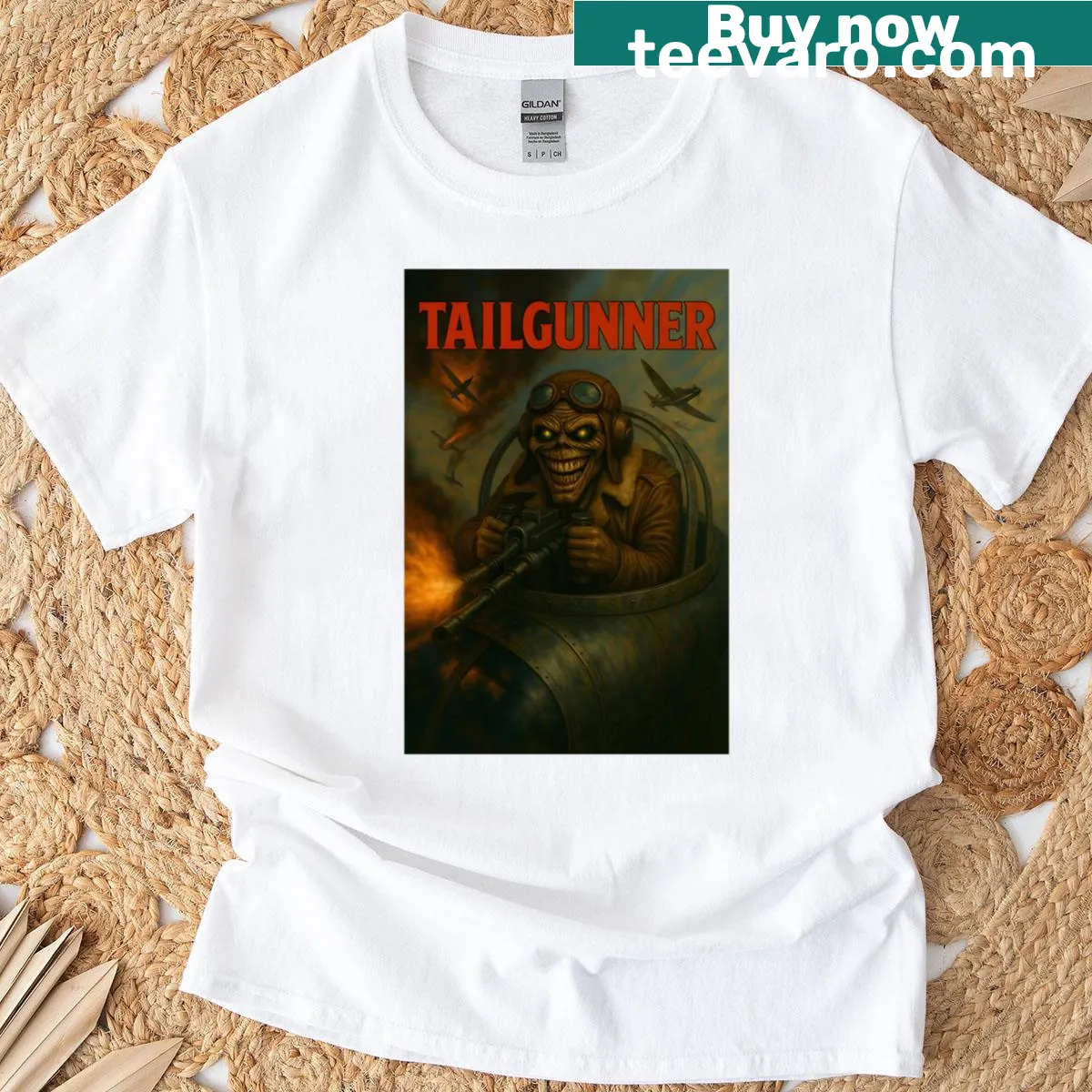 Aviation-themed shirt honoring tailgunners with bold illustration — on a men's t-shirt