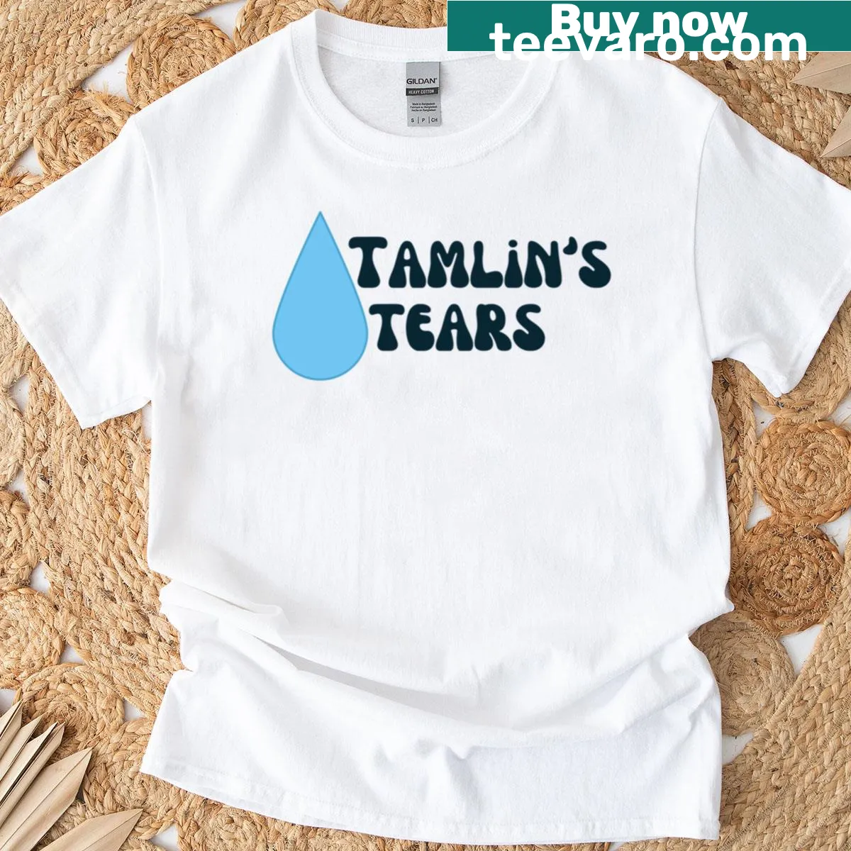 Illustrated T-shirt depicting tears, inspired by Tamlins — on a men's t-shirt