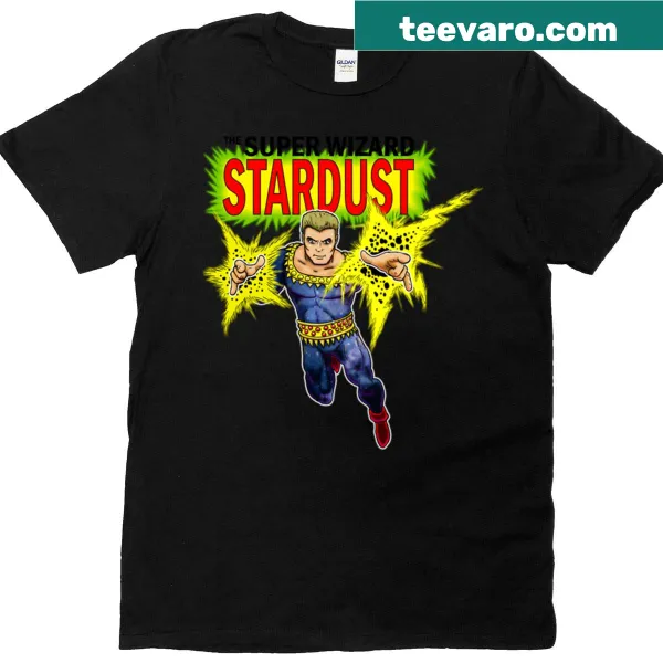 Whimsical wizard surrounded by stardust illustration on a t-shirt
