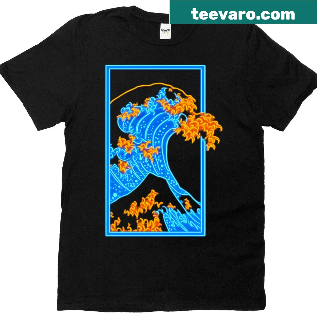 Dynamic abstract typography graphic T-shirt with neon elements. — on a men's t-shirt