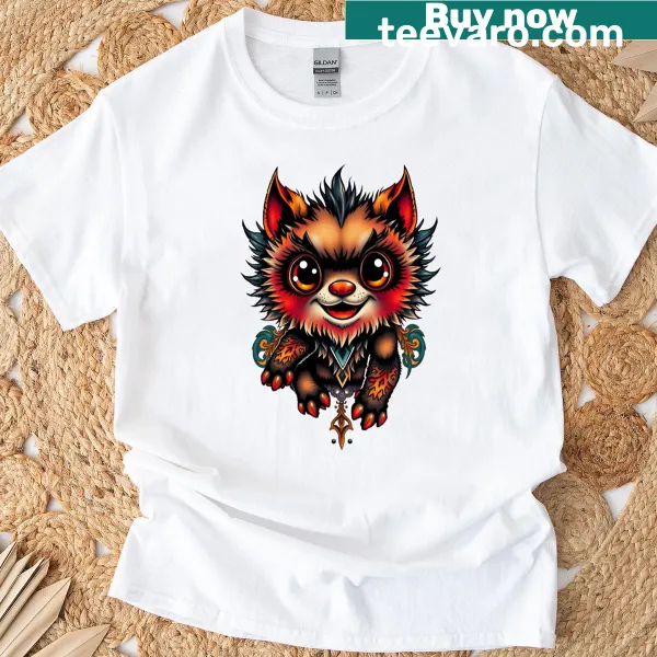 Fitted T-shirt featuring a tribal fire design