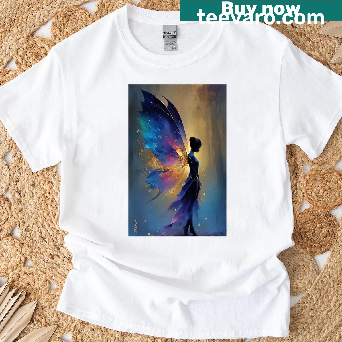 T-shirt featuring an enchanting illustration of sylphs and twilight themes. — on a men's t-shirt
