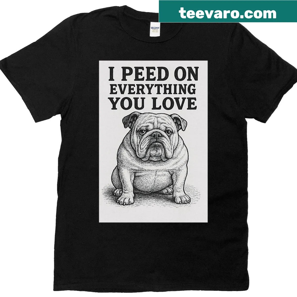 Oversized T-shirt featuring a rude bulldog graphic with vintage humor — on a men's t-shirt