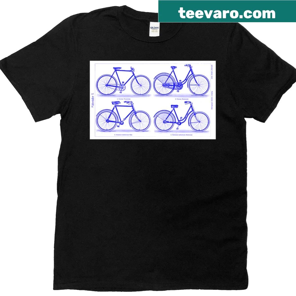 T-shirt with vintage bicycle diagrams in minimalist line-art style — on a men's t-shirt
