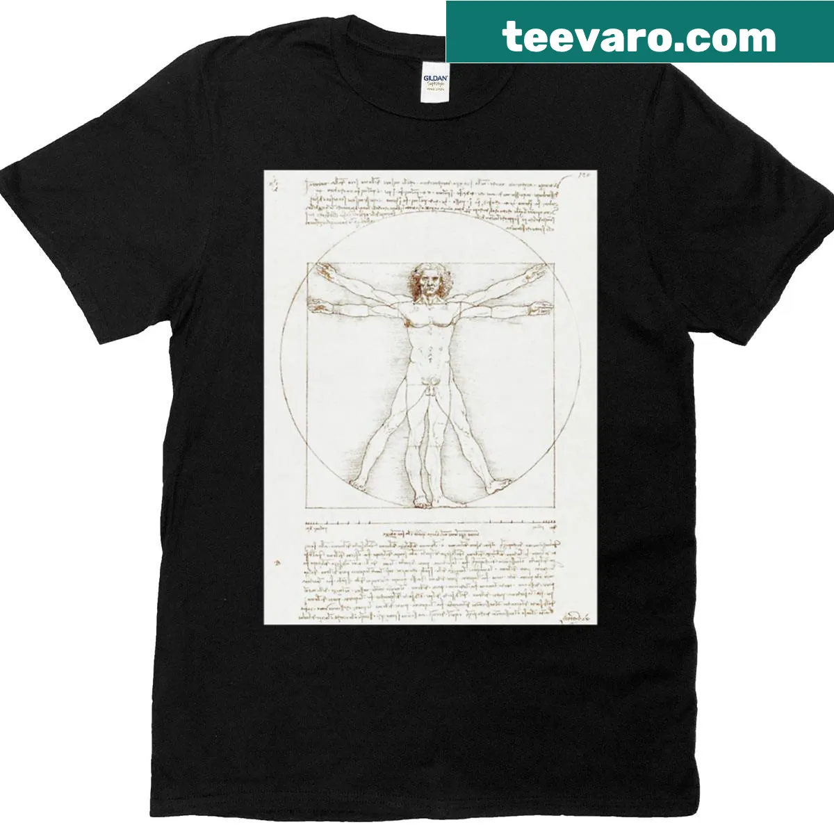 Vitruvian Man illustration T-shirt — on a men's t-shirt