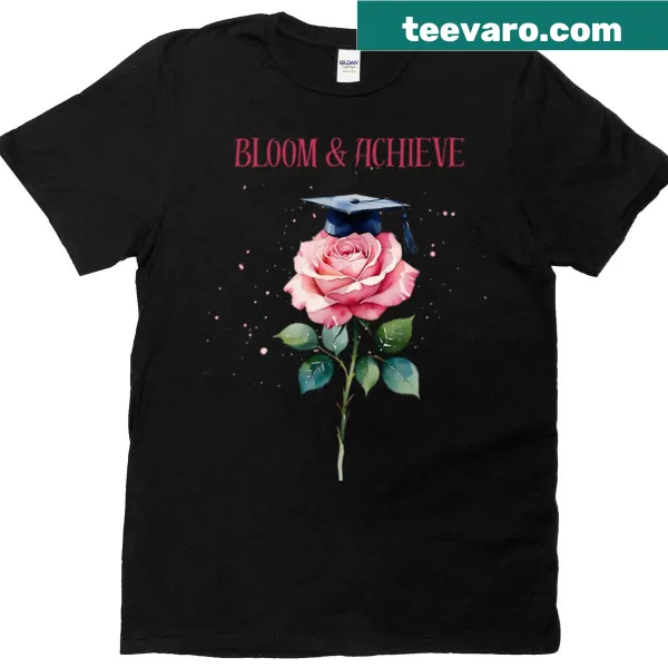 Elegant T-shirt with watercolor pink rose and graduation cap design