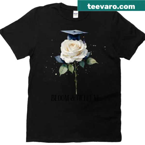 Watercolor white rose with graduation cap design on oversized t-shirt