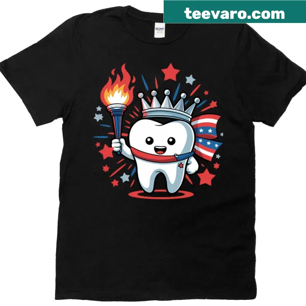 Patriotic T-shirt featuring a dental-themed graphic