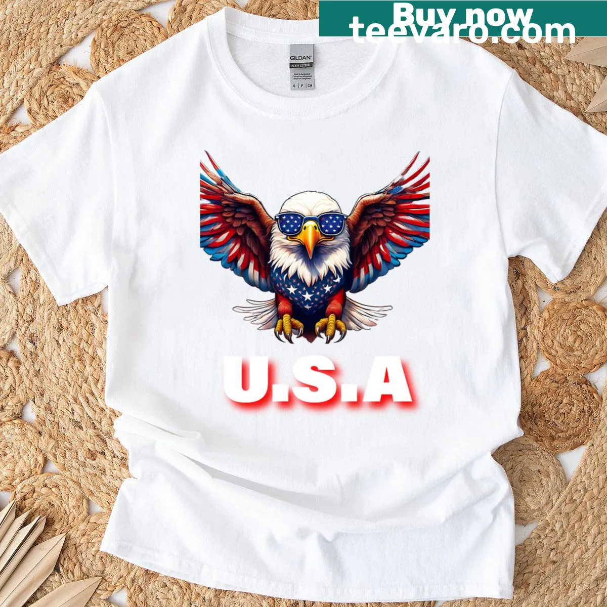Patriotic T-shirt featuring a bald eagle and 'Merica' text — on a men's t-shirt