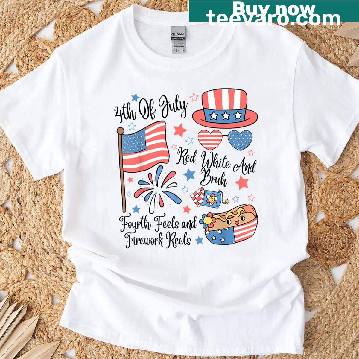 Funny 'Red, White, and Bruh' shirt featuring the USA flag — on a men's t-shirt