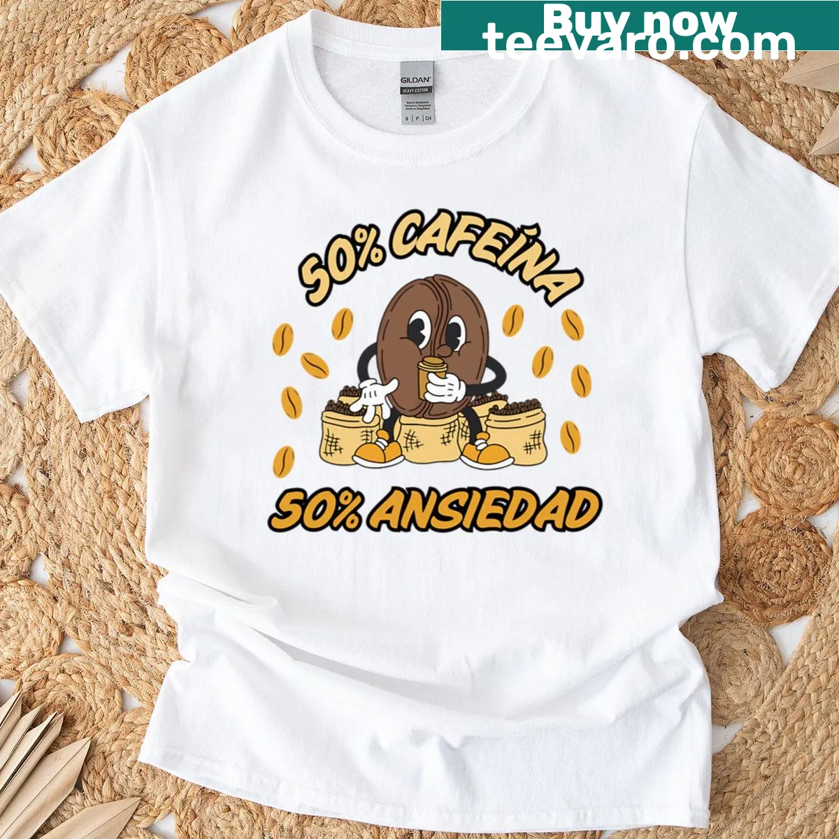 Funny t-shirt saying '50% Caffeine, 50% Anxiety' for coffee lovers — on a men's t-shirt