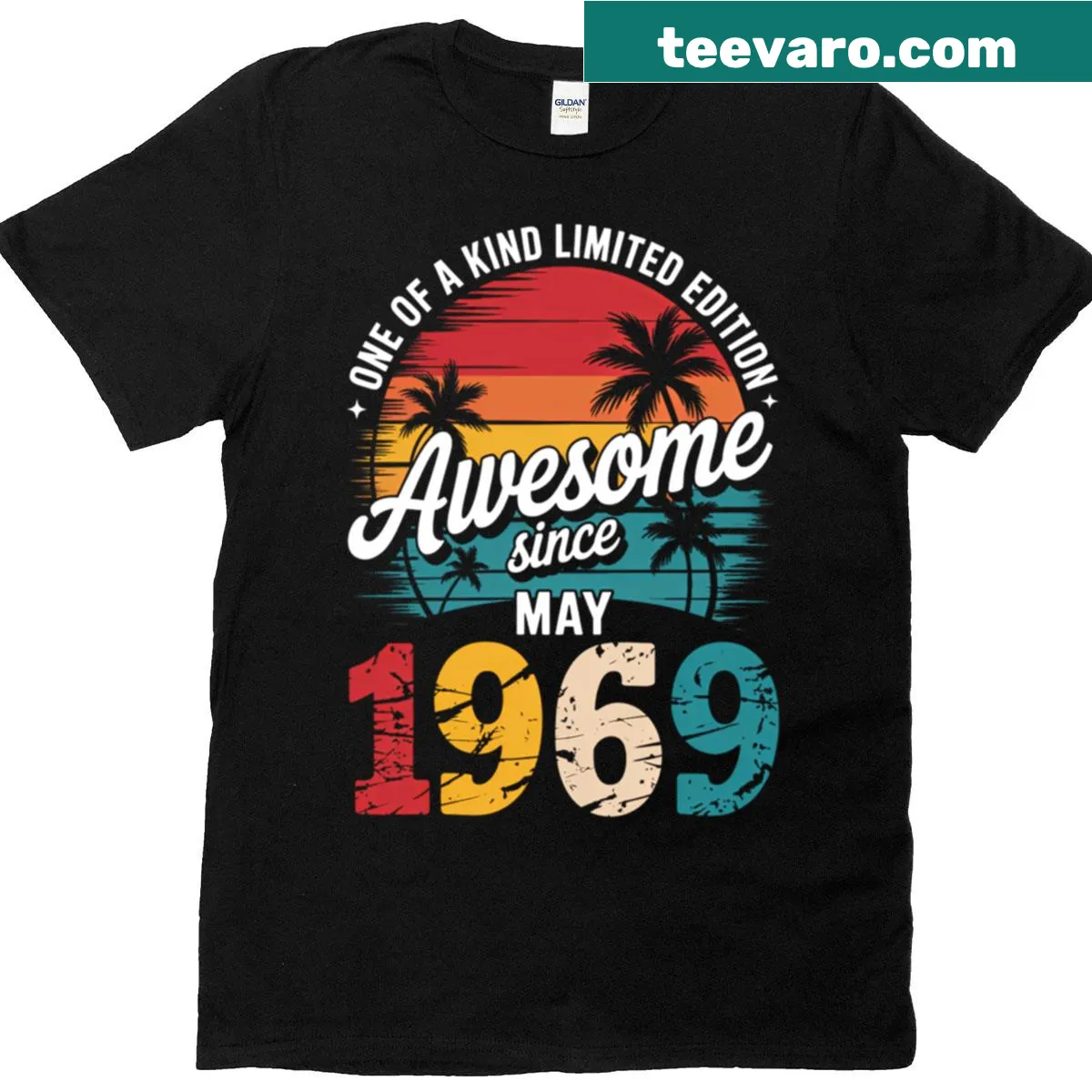 Vintage-style shirt celebrating 56th birthday, inspired by May 1969 — on a men's t-shirt