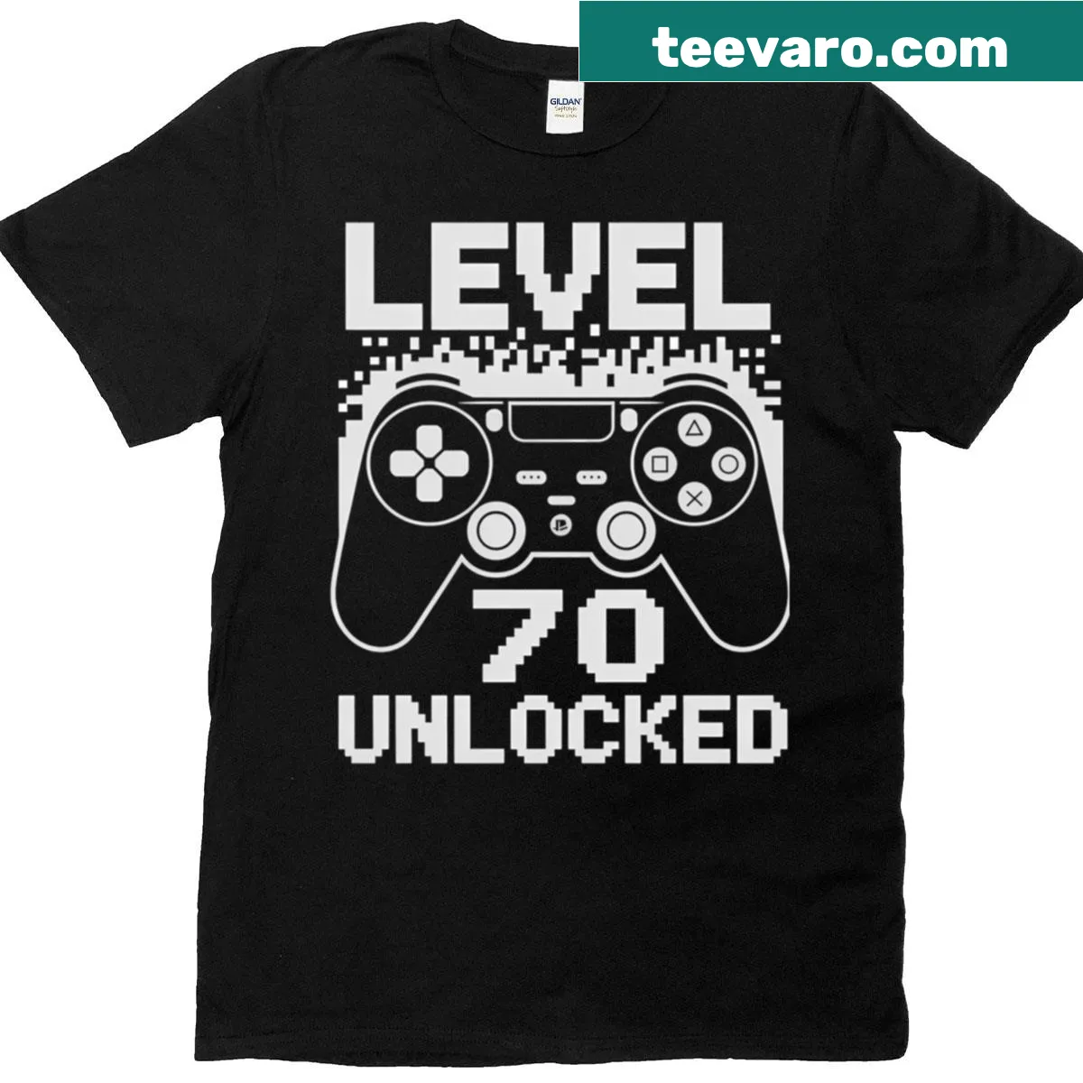 Funny birthday tee for gamers featuring 'Level 70 Unlocked' text — on a men's t-shirt
