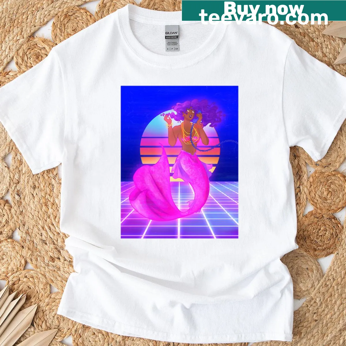 80s style mermaid cartoon design on a T-shirt. — on a men's t-shirt