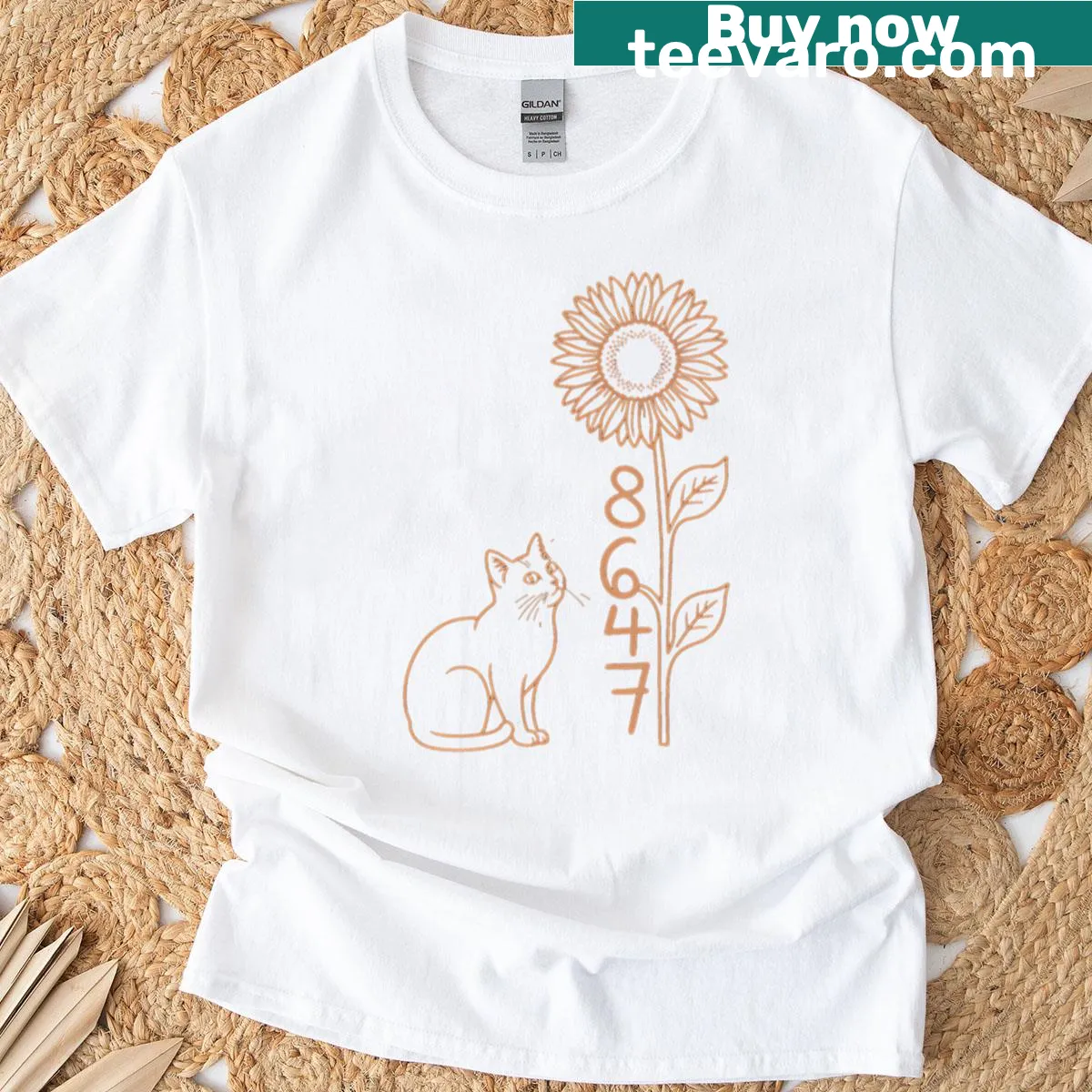 Edgy cat shirt with anti-Trump message and sunflower graphic — on a men's t-shirt