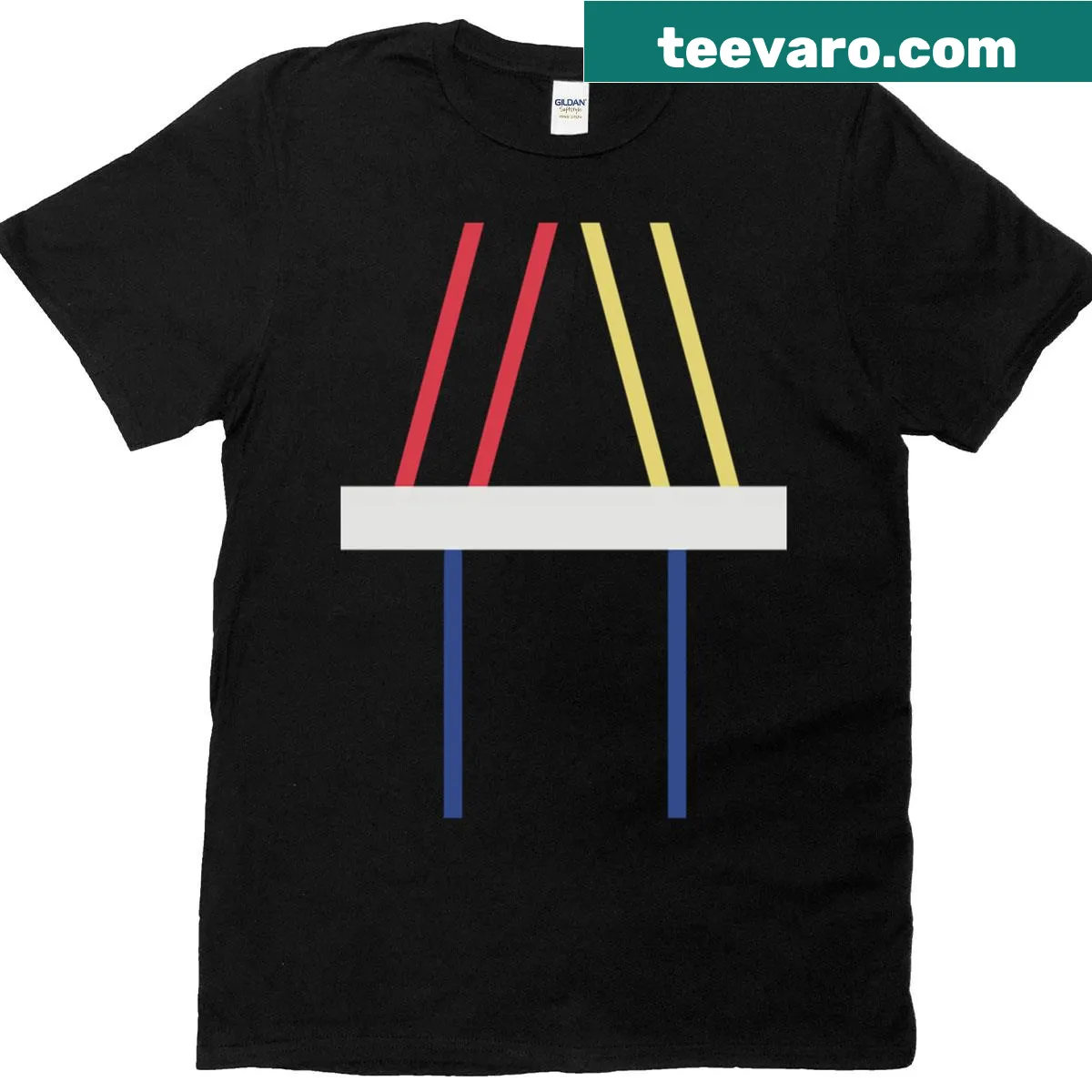 Minimalist abstract stripes pattern graphic on t-shirt — on a men's t-shirt