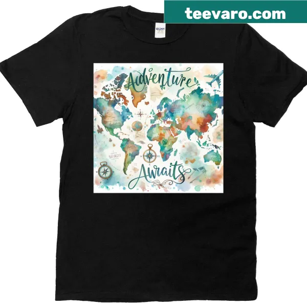 Inspirational T-shirt with the text 'Adventure Awaits'